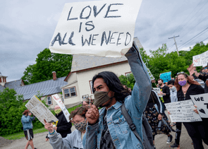 People marching with signs