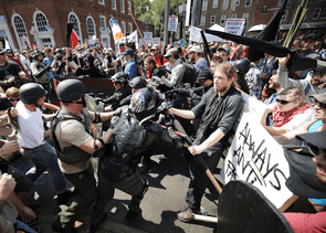 People clashing at a protest